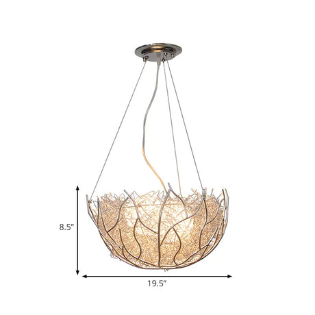 Contemporary Nest Metal Chandelier With 2 White Glass Ball Shade Lights - 16/19.5 Wide