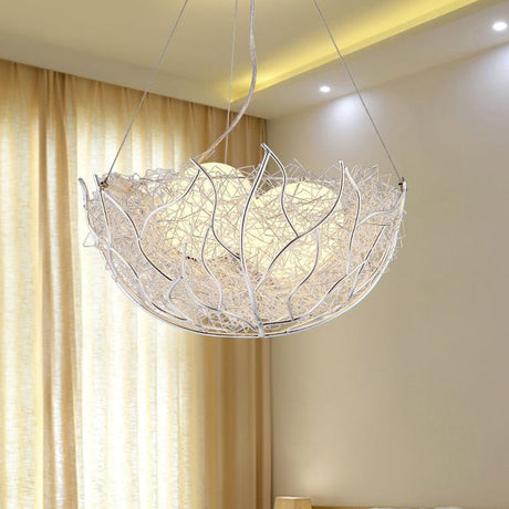 Contemporary Nest Metal Chandelier With 2 White Glass Ball Shade Lights - 16/19.5 Wide