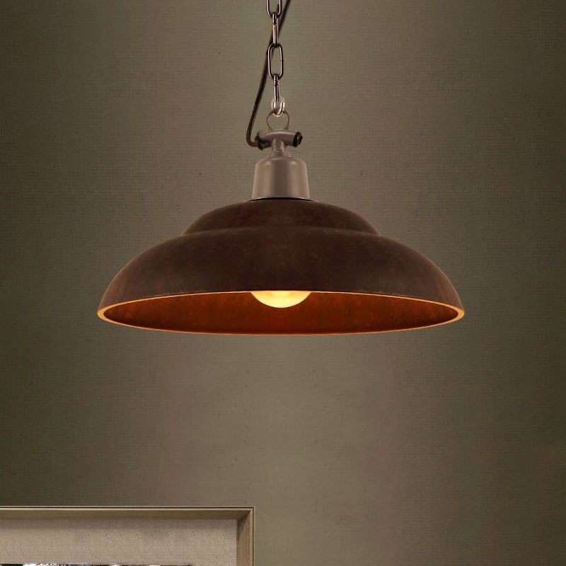 Vintage Style Metallic Hanging Lamp With Chain - Black/Green Bowl Indoor Pendant Light