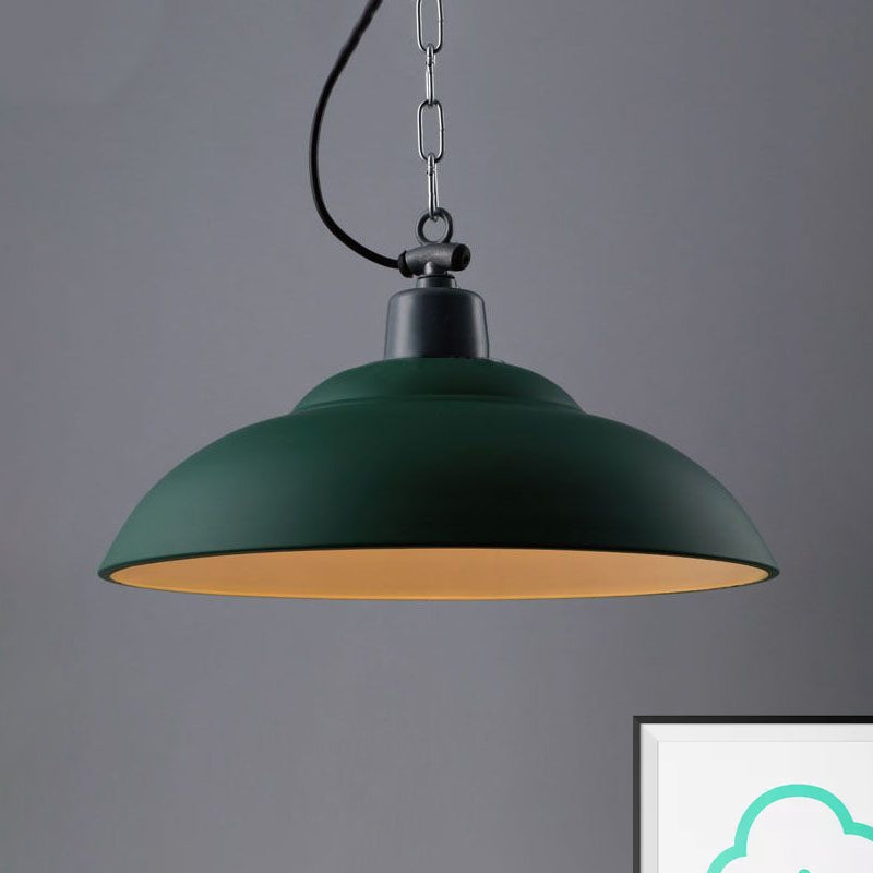 Vintage Style Metallic Hanging Lamp With Chain - Black/Green Bowl Indoor Pendant Light