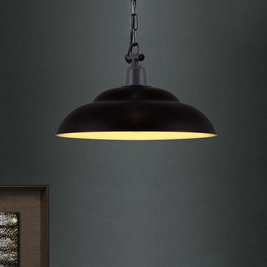 Vintage Style Metallic Hanging Lamp With Chain - Black/Green Bowl Indoor Pendant Light