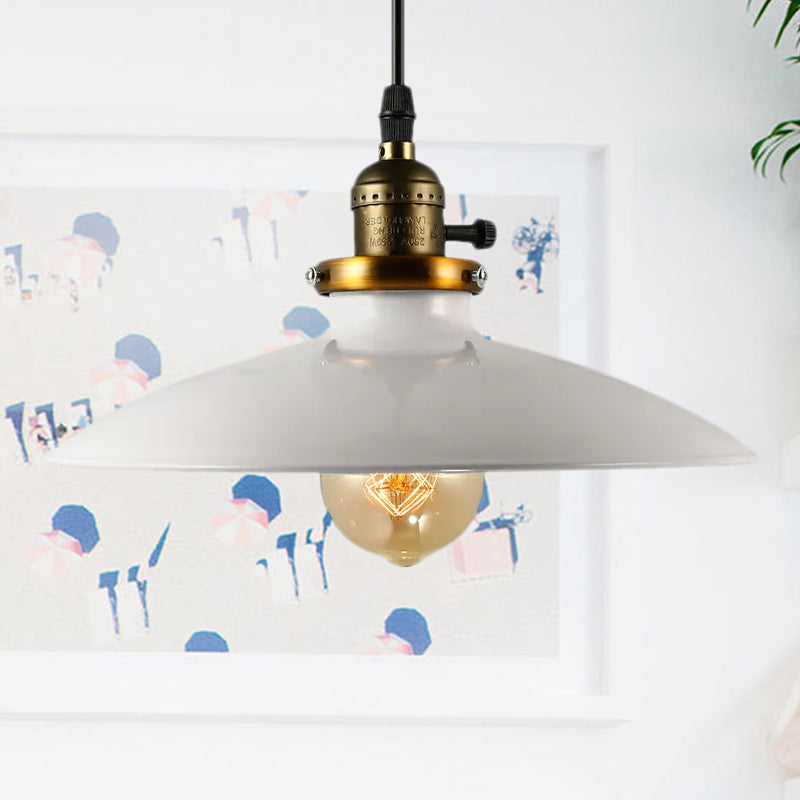 Industrial Style Saucer Metal Pendant Ceiling Light In Black/White For Living Room