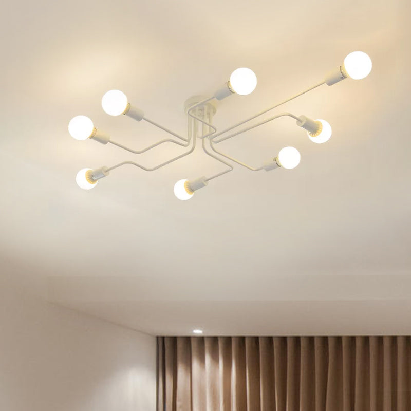 Vintage Metallic Semi Flush Light With Sputnik Design In Antique Brass/Black - Exposed Ceiling