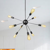Industrial Black Sputnik Chandelier With 9/12 Lights - Retro Metal Pendant Fixture For Dining Room