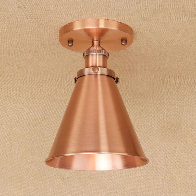Metallic Vintage Style Rust/Copper Semi Flush Light Fixture - 1 Tapered Indoor Design