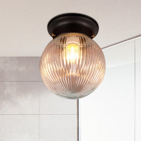 Industrial Black/Clear Glass Flush Mount Lighting Fixture 6/6.5 Wide