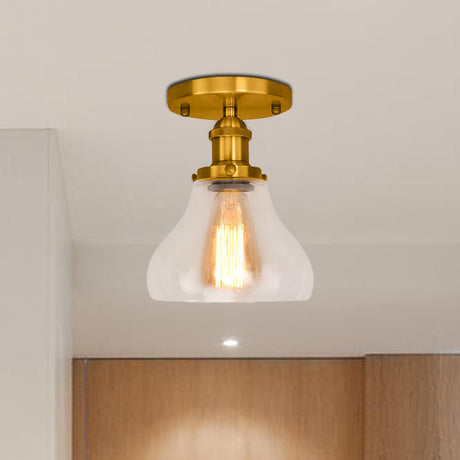 Farmhouse Cone Clear Glass Ceiling Lighting Fixture - Single Bulb Semi Flush Mount In