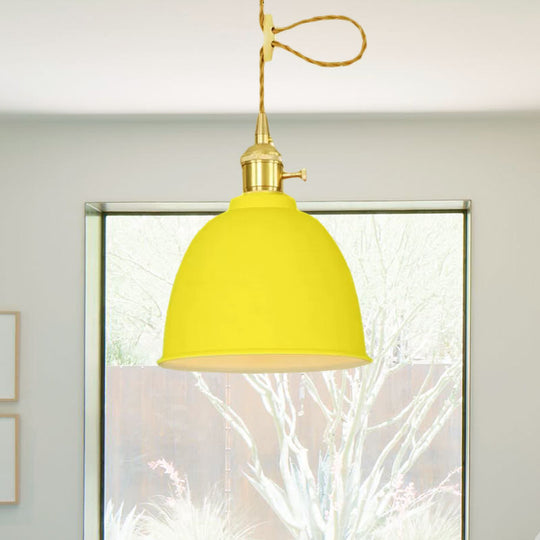 Industrial Style Hanging Ceiling Light: Adjustable Cord Domed Design 1 Light Black/Gray/White Metal