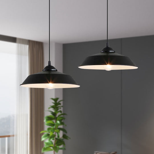 Metallic Black Ceiling Lamp Barn Shade - Retro Industrial Pendant Light For Restaurants (10/14 Wide)