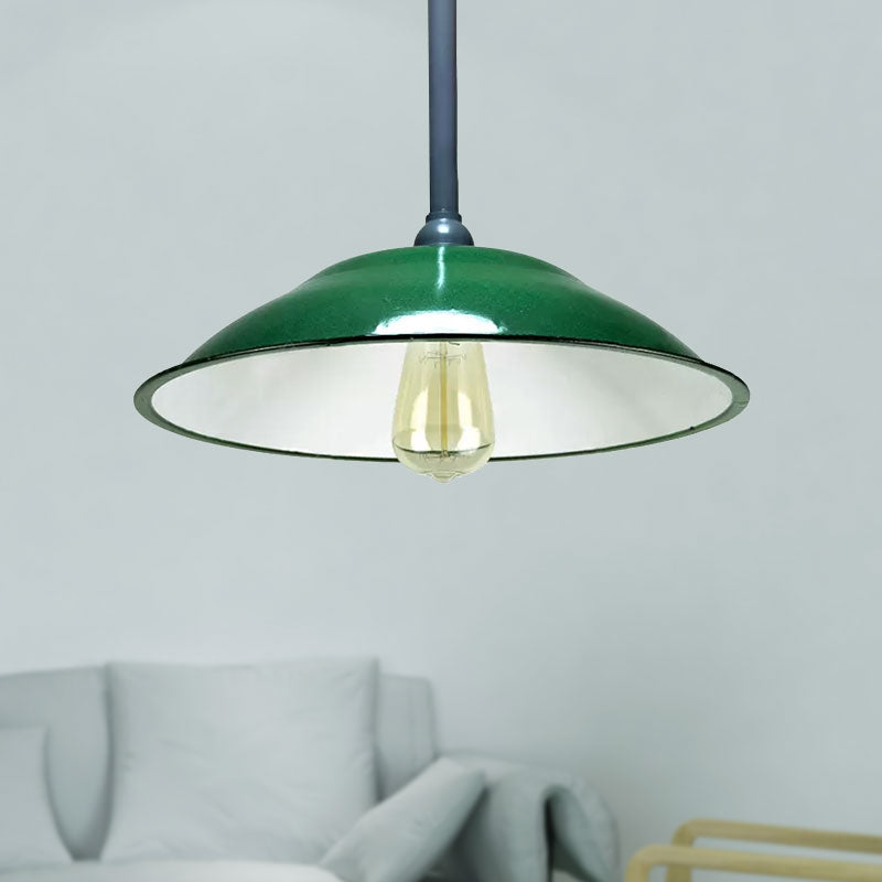 Industrial Enamel Farmhouse Pendant Light - Green Saucer Shade 1 11’/12’ Diameter