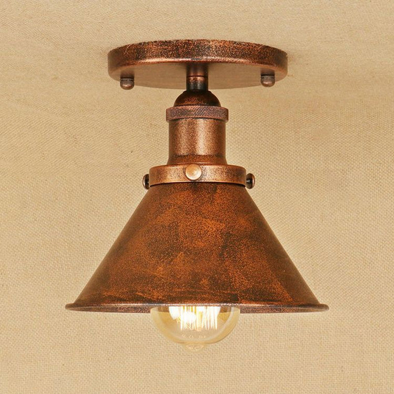 Vintage Metallic Conical Semi-Flush Light In Brass/Copper - Perfect For Hallways