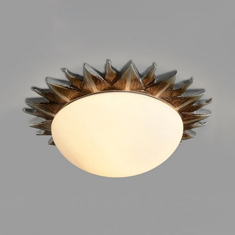 Vintage Black Sunburst Ceiling Light With Opal Glass For Living Room - 9’/15’ Wide