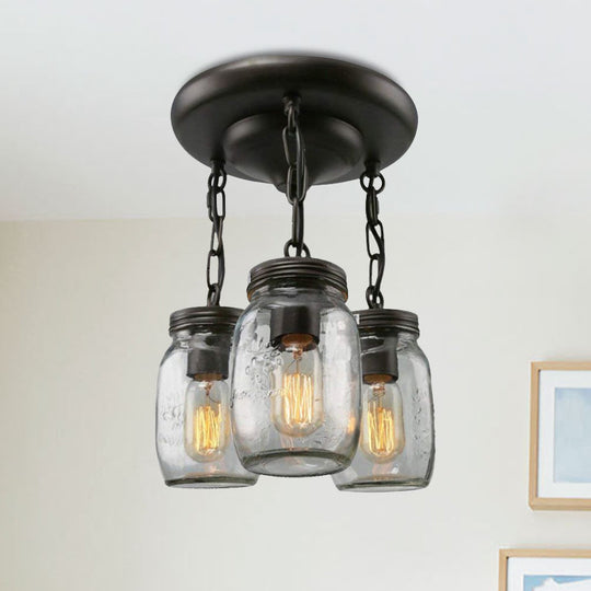 Etched Clear Glass Mason Jar Semi Flush Industrial Light Fixture - Ideal For Dining Room 3/5 - Bulb