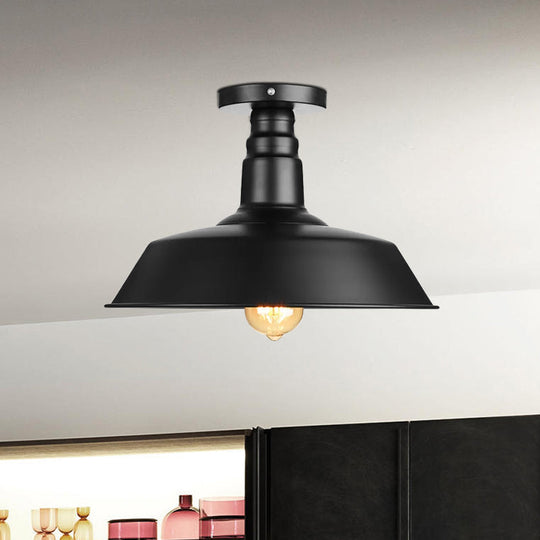 Vintage Iron Barn Dining Room Ceiling Light Fixture - 1 Black/White Semi Flush 10 14 Or 18 Diameter