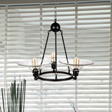 Antique Black Chandelier With Clear Glass Cone Pendant - 3-Light Fixture For Living Room