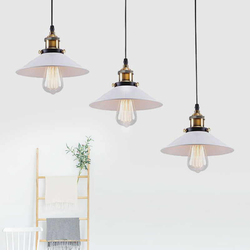Industrial Style White Conic Ceiling Pendant With Metallic Finish - 3 Heads Indoor Hanging Light
