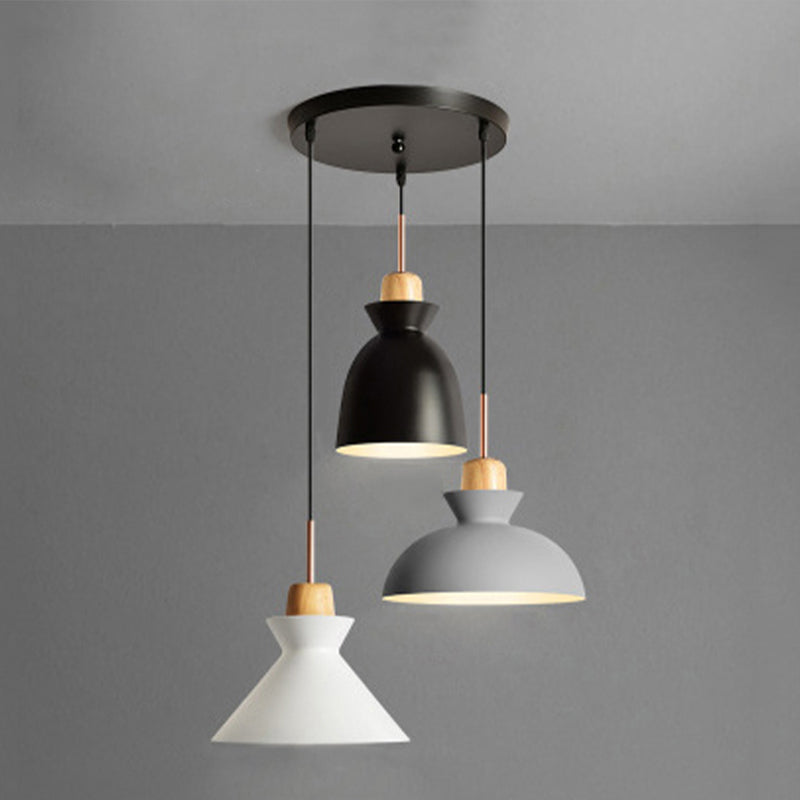 3-Bulb Pendant Light Fixture In Nordic Style: Metal & Wood Shade Indoor Ceiling Lighting Black