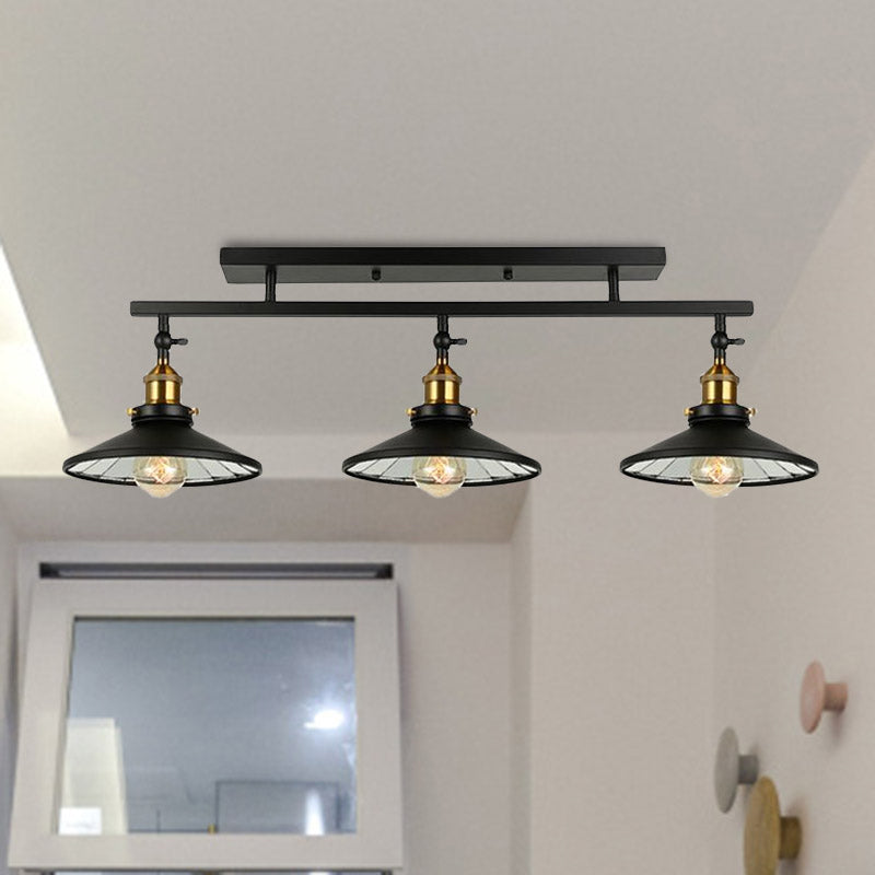 Black Metal Vintage Island Ceiling Light Fixture With Cone Shades - 3 Heads Stylish For Living Room