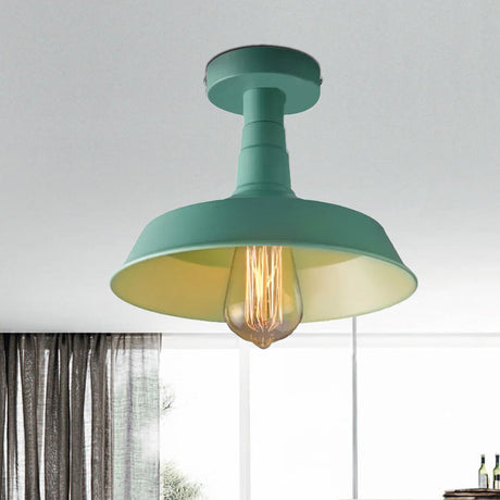 Vintage Barn Semi Flush Mount Ceiling Light In Blue/Green - 1 Metal Lighting For Corridor