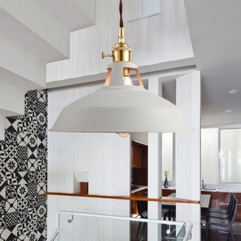 Industrial Barn Pendant Lamp - Stylish Black/White Metallic Ceiling Light For Kitchen With Hanging