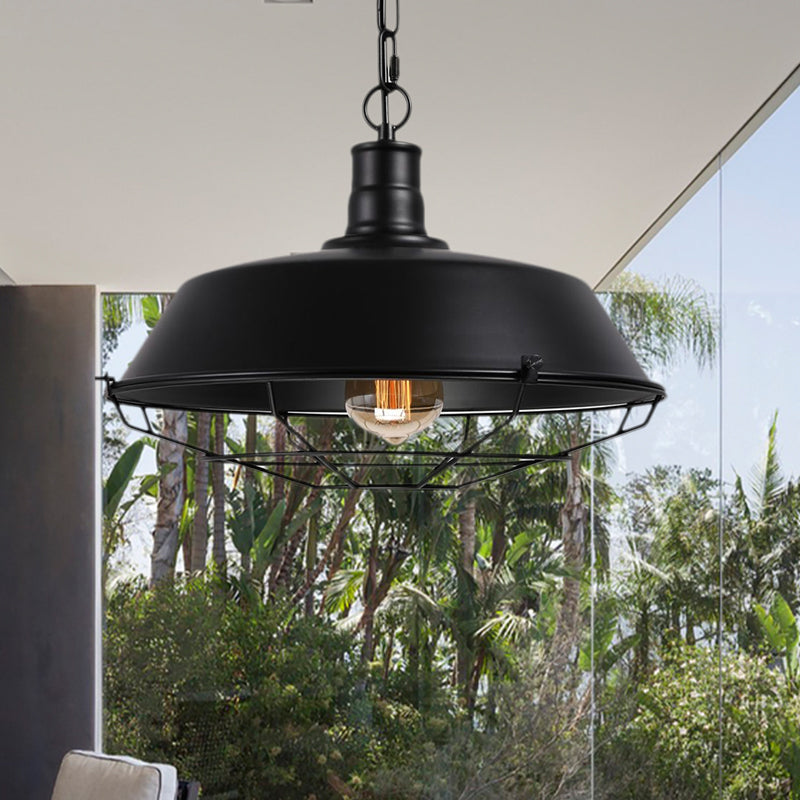 Black Farmhouse Barn Ceiling Light: Stylish Cage Shade Pendant Lamp (1 Bulb) - 10’/14’/18’ Diameter