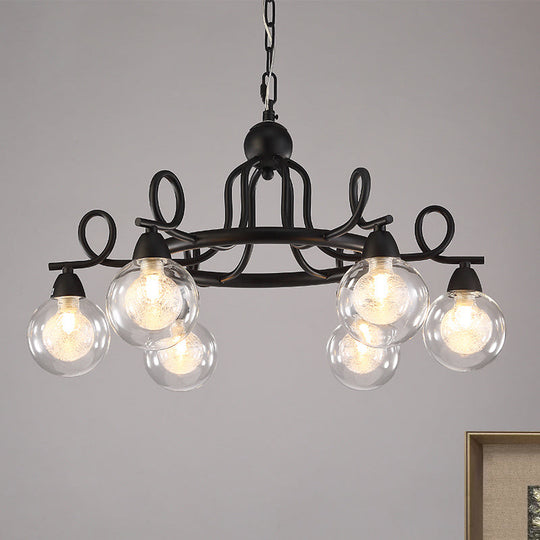 Rustic Mini Ball Clear Glass Pendant Chandelier: 6/8-Light Black Fixture