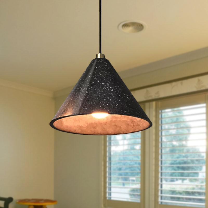Industrial Tapered Shade Hanging Lamp - 1 Light Indoor Pendant With Terrazzo Design In Black