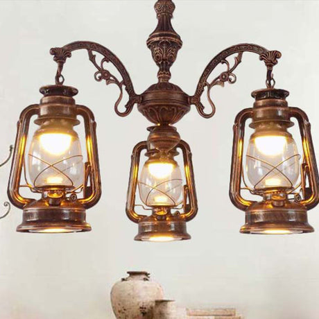 Modern Clear Glass 3-Light Industrial Pendant Chandelier - Black/Silver/Red Kitchen Lighting