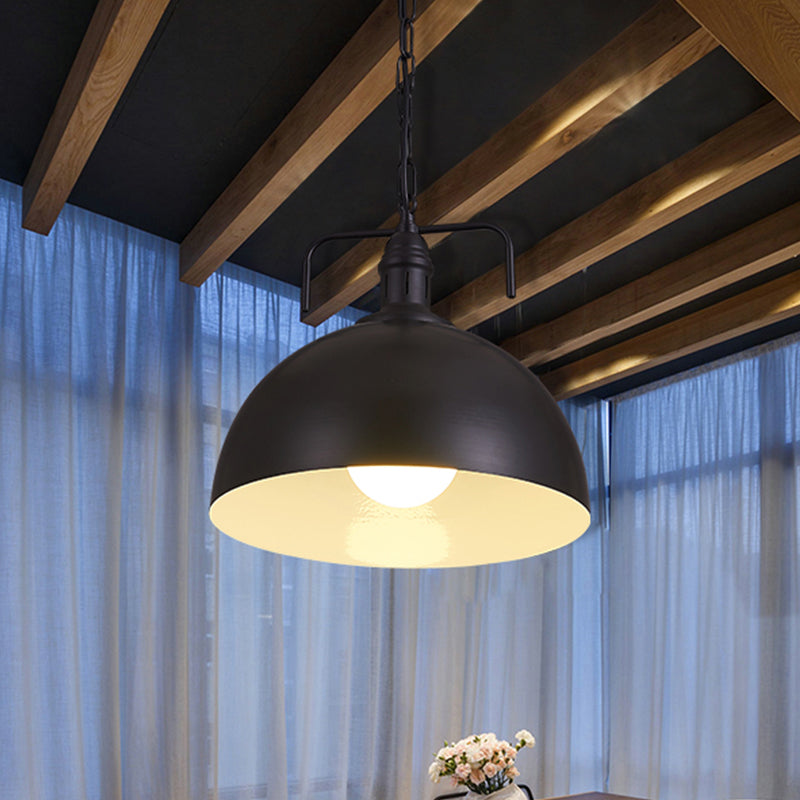 Industrial Metallic Living Room Pendant Light - 1 Red/Yellow/Rust Finish 12’/16’ Bowl