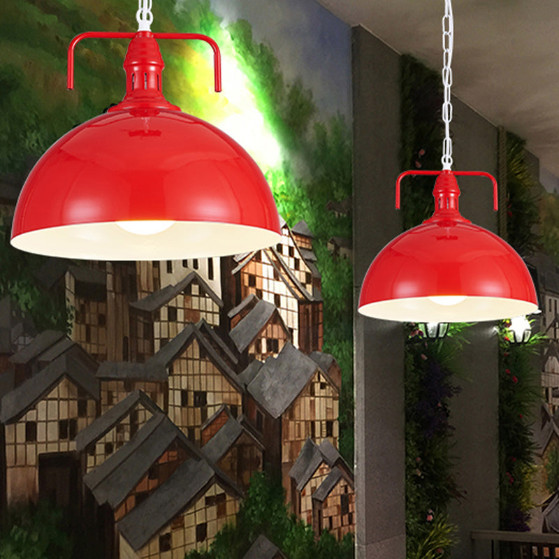 Industrial Metallic Living Room Pendant Light - 1 Red/Yellow/Rust Finish 12’/16’ Bowl