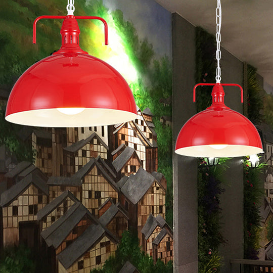 Industrial Metallic Living Room Pendant Light - 1 Red/Yellow/Rust Finish 12’/16’ Bowl