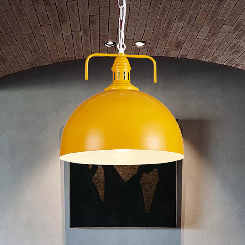 Industrial Metallic Living Room Pendant Light - 1 Red/Yellow/Rust Finish 12’/16’ Bowl