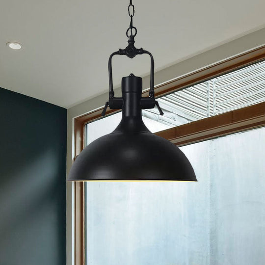 Industrial Domed Metallic Ceiling Pendant Light For Coffee Shops - 1 Head 11/14.5 Width In Black