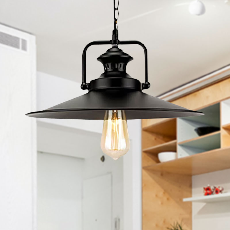 10’/14’ Flared Metallic Pendant Light In Black - Ideal For Industrial Loft And Study Room
