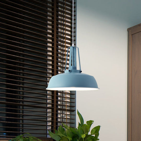 Nordic Stylish Black/Blue Barn Shade Pendant Light - Metallic Finish Ideal For Living Rooms