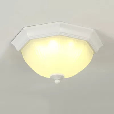 Modern White Glass Fluted Ceiling Mount Light For Porch / 12.5’