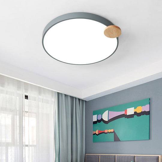 Modern Led Round Flush Mount Light With Wood Detail For Bedroom - 12/16/19.5 Grey / 12