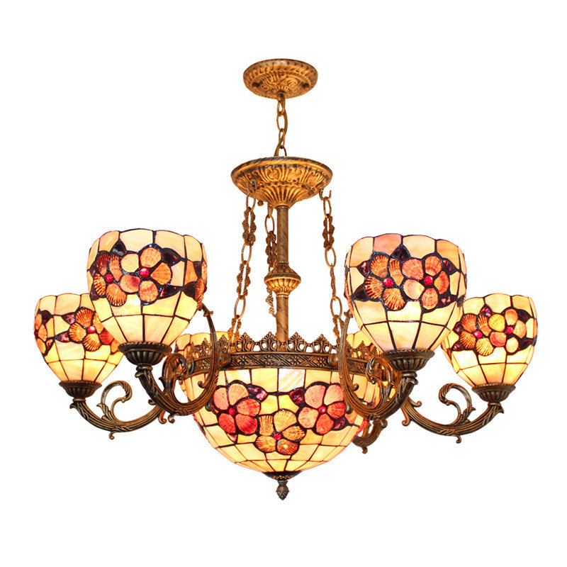 Tiffany Shell Multi-Head Pendant Chandelier In Beige For Living Room Decor 7 /