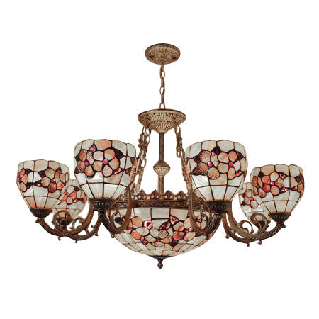 Tiffany Shell Multi-Head Pendant Chandelier In Beige For Living Room Decor