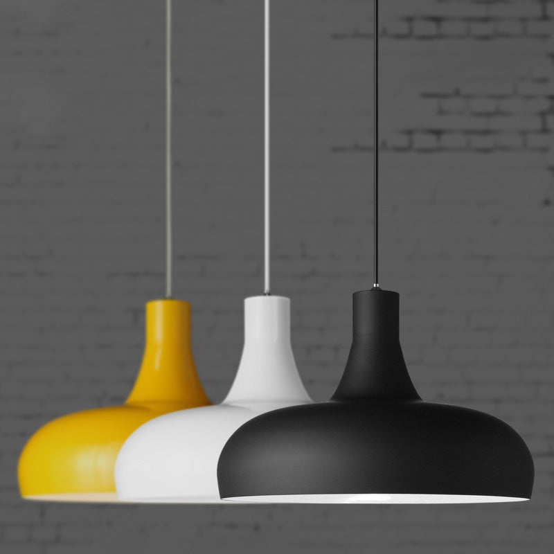 Modernist Metallic Dome Pendant Lamp With 1 Head In Black White Or Yellow For Dining Room Lighting