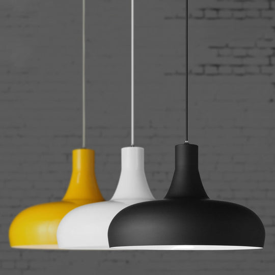 Modernist Metallic Dome Pendant Lamp With 1 Head In Black White Or Yellow For Dining Room Lighting
