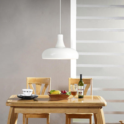 Modernist Metallic Dome Hanging Lamp - 1 Head Pendant Lighting For Dining Room In Black/White/Yellow