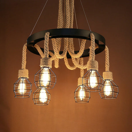 Retro Style Dome Cage Chandelier With Brown Rope And Metal Finish - Perfect For Hallway 6 /