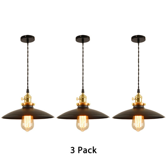 Industrial Style Bowl Pendant Lamp 10’/12.5’ Wide - 1 Light Metal Hanging In Black/White/Red