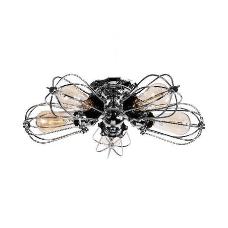 Vintage Style Bulb Shaped Iron Ceiling Light With Wire Guard | Semi Flush Mount 3/4/5 Lights