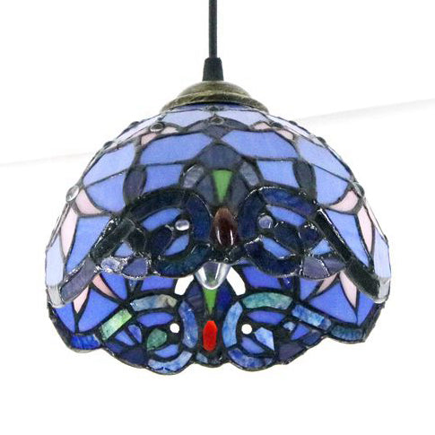 Baroque Style Stained Glass Dome Pendant Light With Hanging Cord