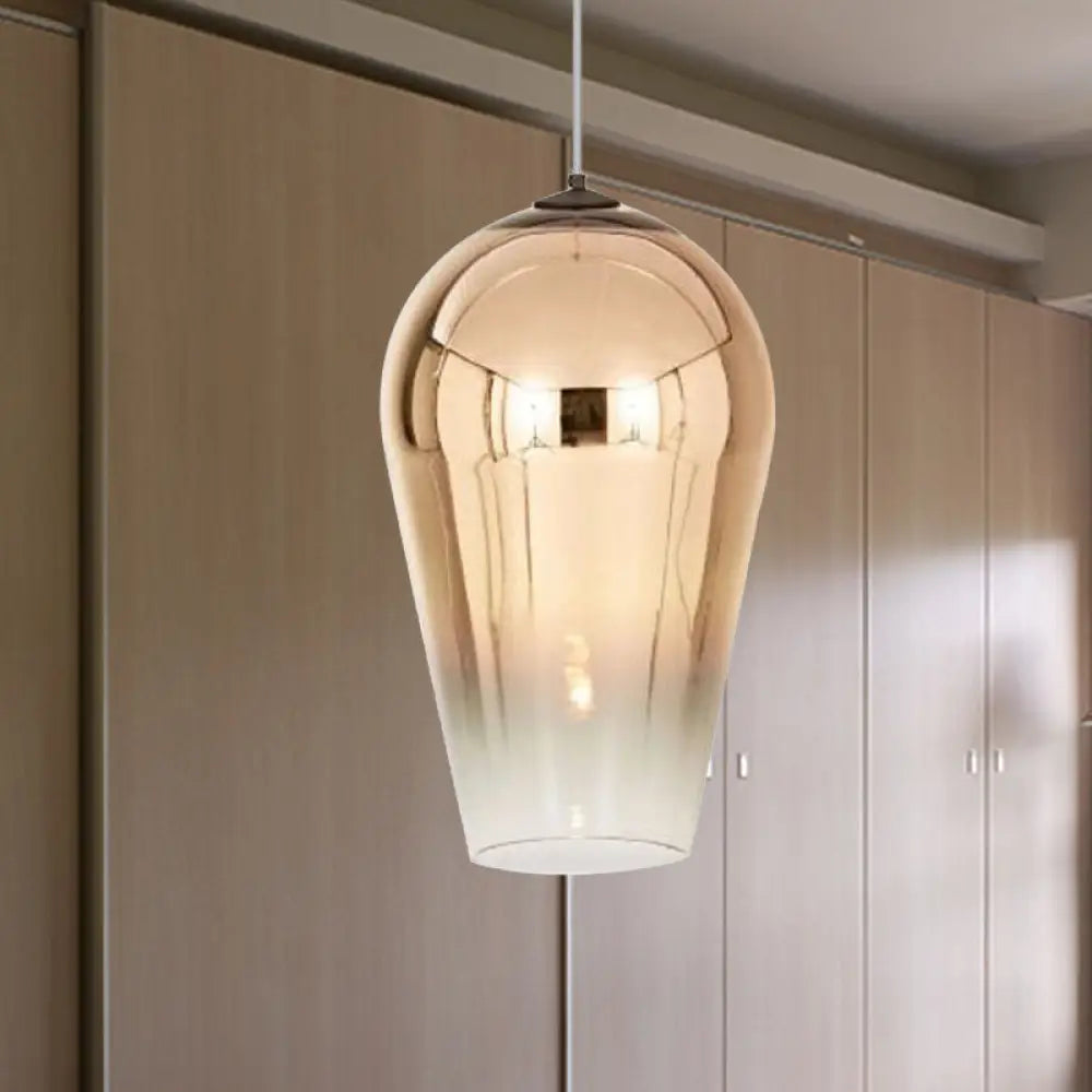 7/8’ Wide Cannon Pendant Light - Modern Glass 1 Chrome/Gold/Rose Gold Hanging Fixture / 8’