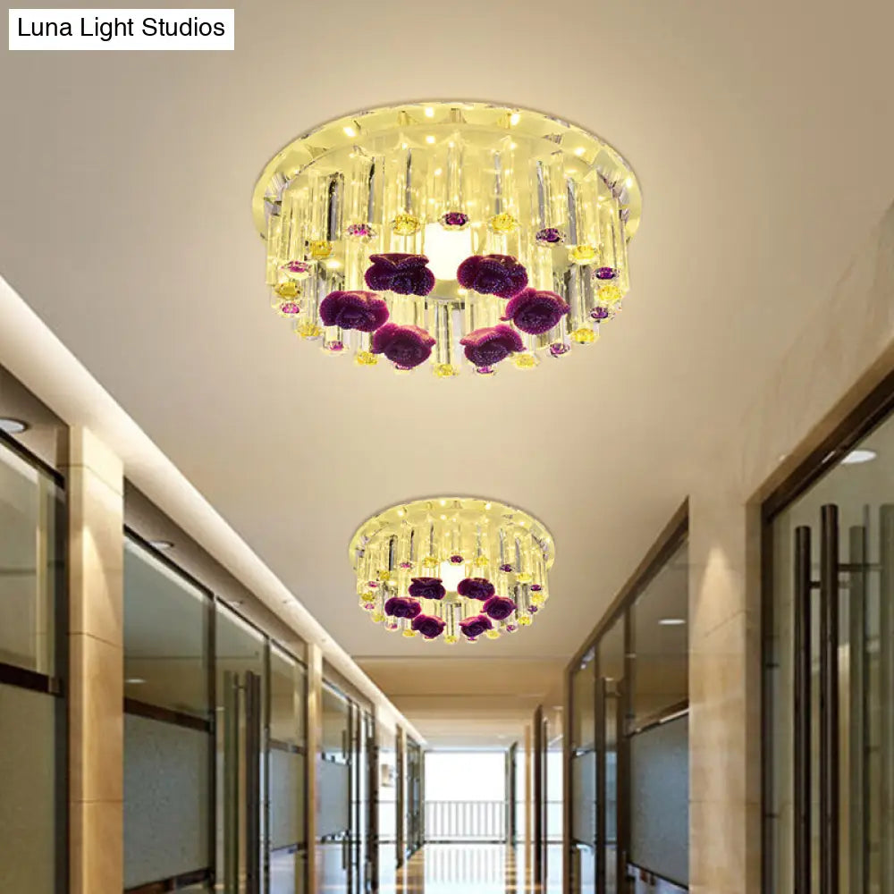7’/9.5’ Minimalist Round Flush Mount Crystal Led Ceiling Light In Chrome Warm/White/Multi Color