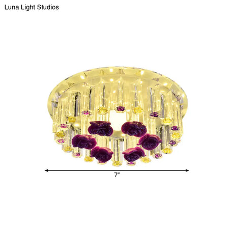 7’/9.5’ Minimalist Round Flush Mount Crystal Led Ceiling Light In Chrome Warm/White/Multi Color
