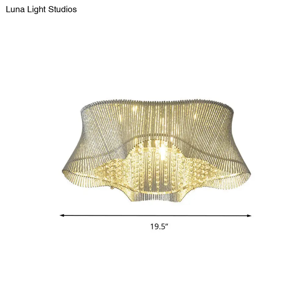 7-Head Simple Chrome Flush Mount Ceiling Lamp With Crystal Rod Shade